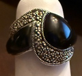 STERLING SILVER MARCASITE BLACK SWIRL RING