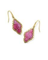 KENDRA SCOTT EARRINGS ADELINE DROP VINTAGE GOLD DARK FUCHSIA VARIEGATED MAGNESITE