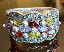 STERLING SILVER MARCASITE MULTI STONE MARQUISE RING