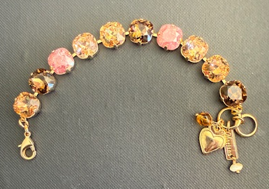 MARIANA  BRACELET APHRODITE: amber, brown, rose 1/2" stones in yellow gold setting