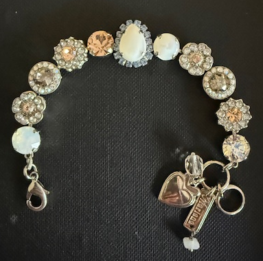 MARIANA BRACELET DANCING IN THE MOONLIGHT: amber, blue, clear, white, taupe stones in silver rhodium setting