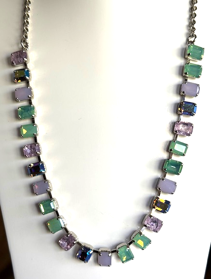 MARIANA NECKLACE BLOOM: pacific opal, pink, ice, green 1/4" stones in silver rhodium setting, 18" adjustable chain