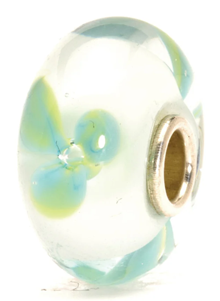 TROLLBEAD ICE BLUE FLOWER GLASS BEAD