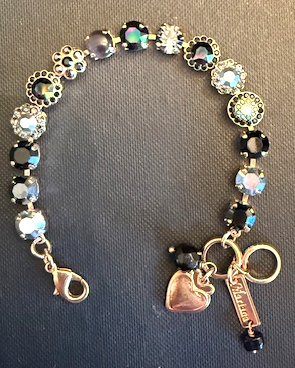 MARIANA BRACELET ROCKY ROAD: black, a/b, pearl, silver stones in rose gold setting