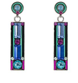FIREFLY EARRINGS ARCHITECTURAL LONG LT: multi color stones in 1.25" silver setting, post backs