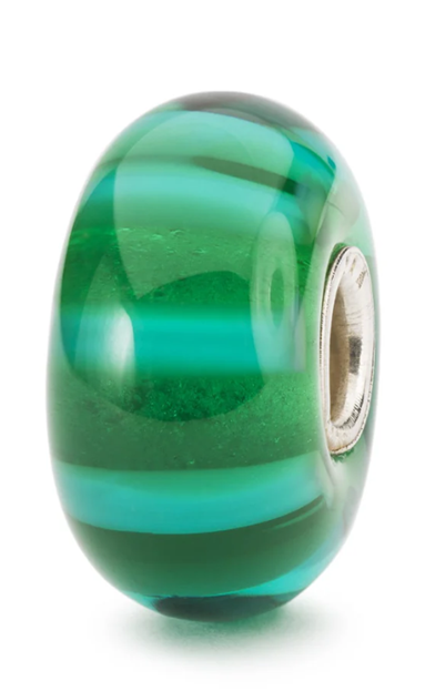 TROLLBEAD GREEN STRIPE GLASS BEAD