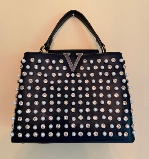 NEW YORK BLACK CRYSTAL PEARL BAG 61102