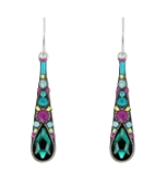 FIREFLY EARRINGS GAZELLE MED DROP EM: multi color stones in 1" silver setting, wire backs
