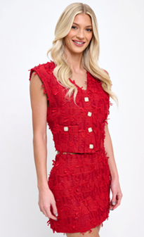 RED 2 PIECE VEST/MINI SKIRT-SHORT SET
