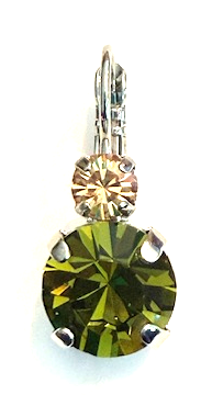 MARIANA EARRINGS OLIVE GARNISH: green, amber stones in 3/4" silver rhodium setting, lever back (Copy)