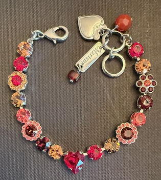 MARIANA BRACELET BONFIRE: red, amber, pink, burgundy 1/4" stones in silver rhodium setting