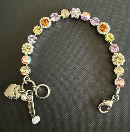 MARIANA BRACELET DAWN: lavender, yellow, amber, pearl 1/4" stones in silver rhodium setting