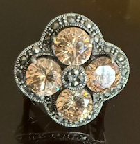 STERLING SILVER MARCASITE AMBER RING