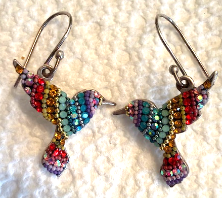 MOSAICO EARRINGS PE-8117-L: multi color Austrians crystals in 7/8" solid silver setting, french wire backs