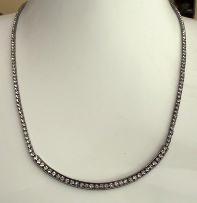 SPARKLING MOON PENDANT, TINY CRYSTALS IN GUN METAL ADJUSTABLE CHAIN