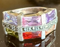 STERLING SILVER MARCASITE 6 COLOR RING