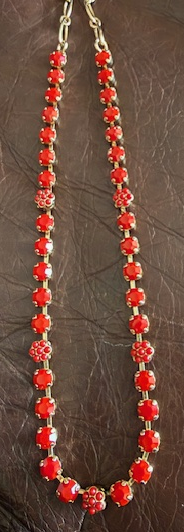 MARIANA NECKLACE PRETTY WOMAN: red 1/4" stones in rose gold setting, 18" adjustable chain