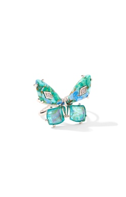 KENDRA SCOTT RING BIANCA BUTTERFLY COCKTAIL SILVER BRIGHT AQUA MIX SIZE 8
