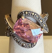 STERLING SILVER MARCASITE PINK RING