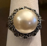 STERLING SILVER PEARL MARCASITE RING