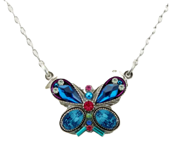 FIREFLY NECKLACE BUTTERFLY BB: multi color stones in silver 17" adjustable chain