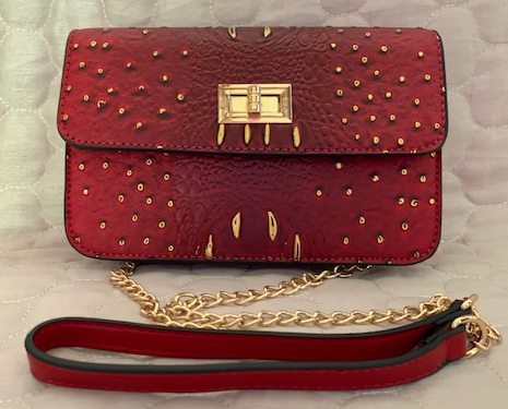 NEW YORK SMALL RED/GOLD FAUX OSTRICH CROSSBODY 59963