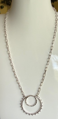 MULTI CIRCLE SILVER NECKLACE, ADJUSTABLE CHAIN