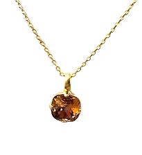 MARIANA PENDANT rich amber stone in 1/2" yellow gold setting, adjustable 18" chain