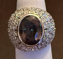 STERLING SILVER CZ LARGE GREEN STONE RING SIZE 7