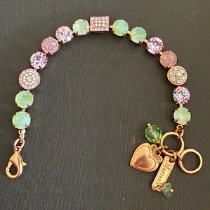MARIANA BRACELET MINT CHIP:  lavender, green, pearl 3/8" stones in rose gold setting
