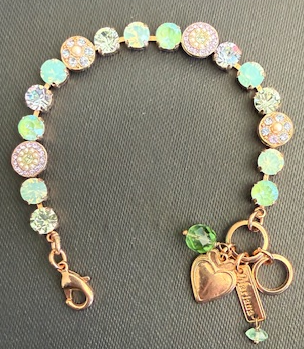 MARIANA BRACELET MINT CHIP: pacific opal, lavender, pearl, green stones in rose gold setting