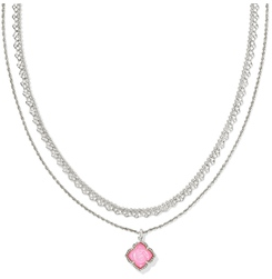 KENDRA SCOTT NECKLACE MALLORY ROSE MULTI STRAND SILVER BLUSH IVORY MOTHER OF PEARL