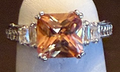 STERLING SILVER CZ AND AMBER STONE RING