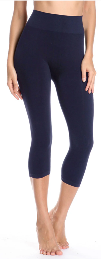 LUXURY LEGGIN BAMBOO FABRIC, CAPRI LENGTH, NAVY, ONE SIZE SM-XL