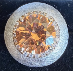 STERLING SILVER CZ BRUSH SILVER AMBER RING