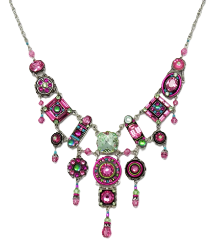 FIREFLY NECKLACE LA DOLCE VITA ROSE: multi color stones in silver 20" adjustable chain