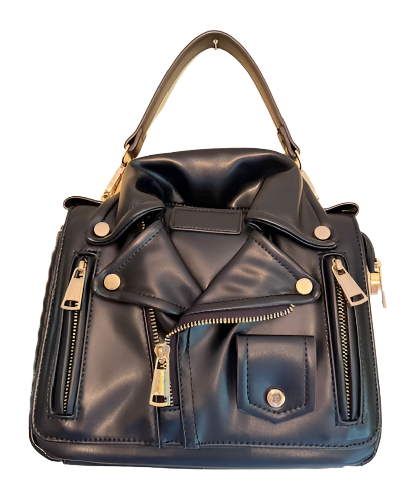 NEW YORK BLACK FAUX LEATHER BIKER BAG 61077