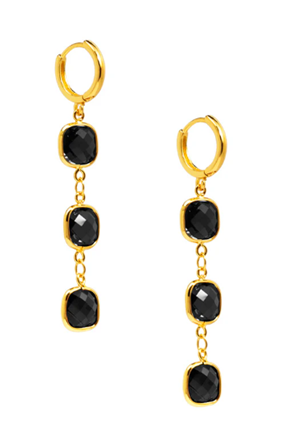 ZENZII CRYSTAL CHAIN  DROP EARRING BLACK