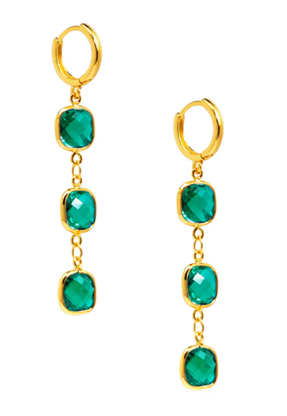 ZENZII CRYSTAL CHAIN  DROP EARRING EMERALD