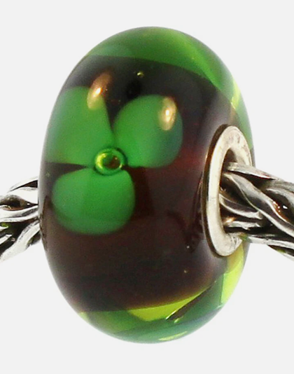 TROLLBEAD GREEN FLOWER GLASS BEAD