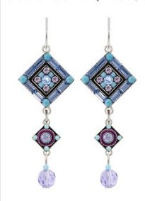 FIREFLY EARRINGS LA DOLCE VITA SQUARE W/DROP LAV: lavender stones in 1.5" setting, french wire backs