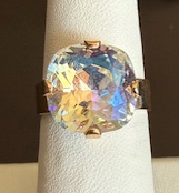 MARIANA RING 1/4" aurora clear stone on yellow gold setting, adjustable