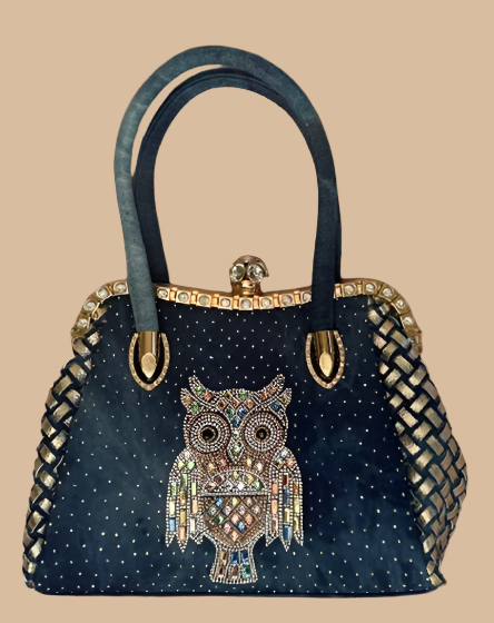 NEW YORK DENIM/SILVER OWL JEWELED BAG 60880