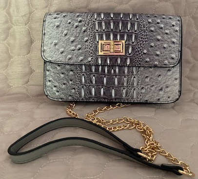 NEW YORK SMALL SILVER FAUX OSTRICH CROSSBODY 59961