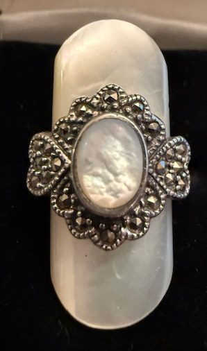STERLING SILVER MARCASITE MOTHER OF PEARL RING
