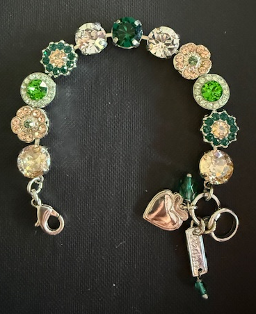 MARIANA BRACELET CIRCLE OF LIFE: clear, amber, green 1/2" stones in silver rhodium setting
