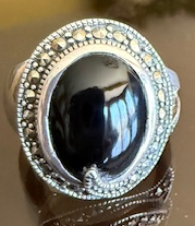 STERLING SILVER MARCASITE BLACK RING