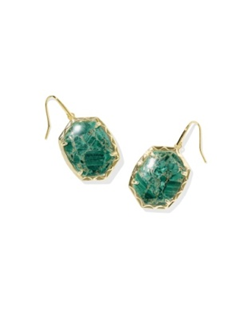 KENDRA SCOTT EARRINGS DAPHNE DROP GOLD BRONZE VEINED GREEN MALACHITE