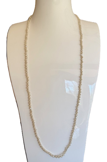SMALL GOLD/WHITE BEADED LONG NECKLACE, ADJUSTABLE CHAIN