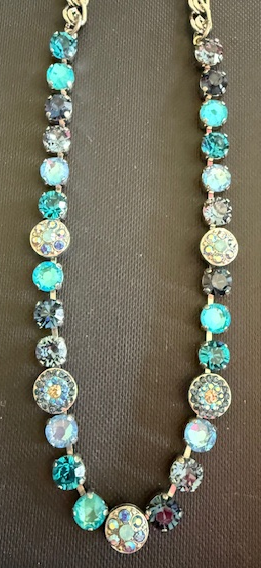 MARIANA NECKLACE FAIRYTALE: blue, navy teal, a/b stones in silver rhodium setting, 17" adjustable chain